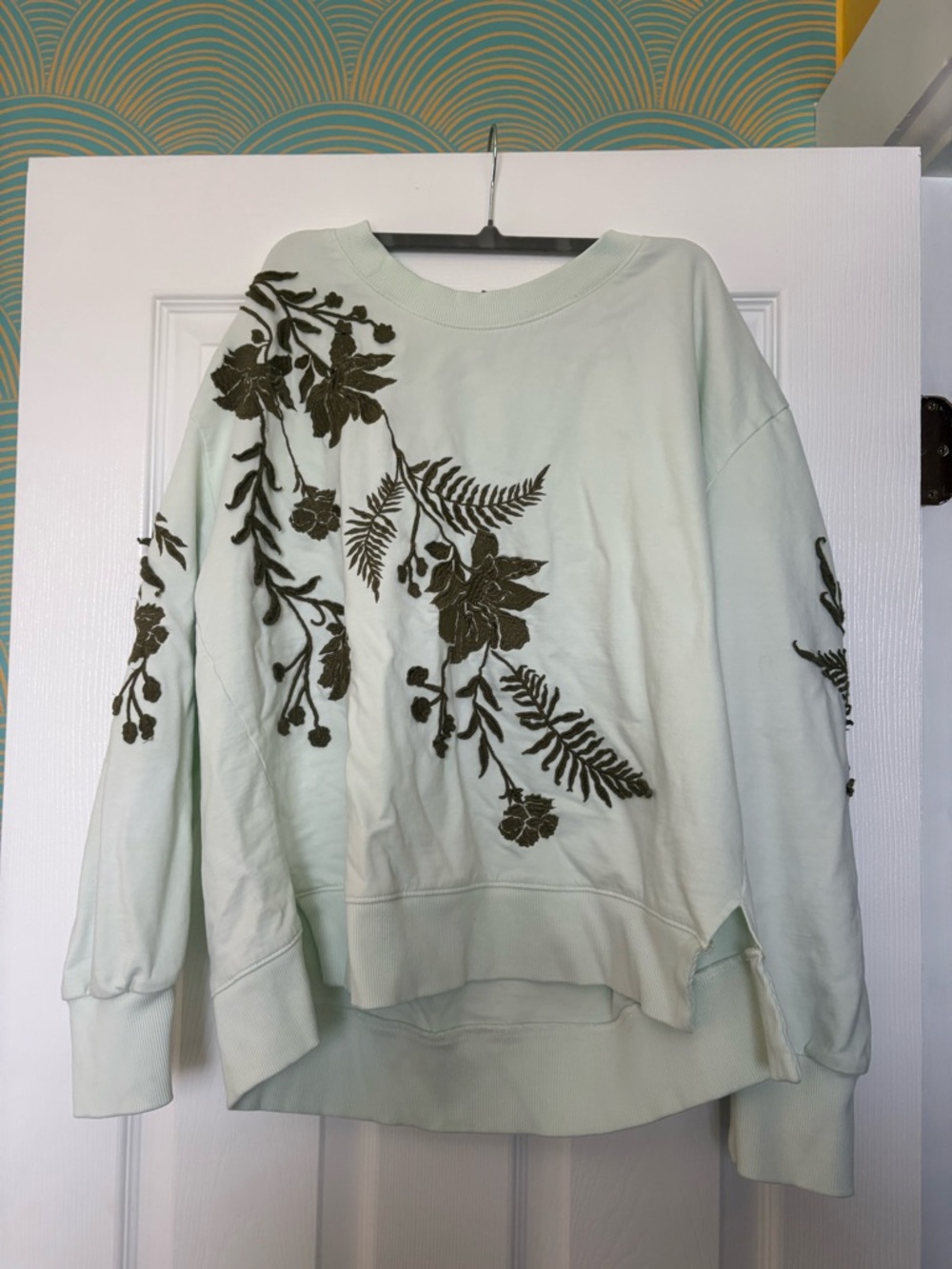 Embroidered Fern & Floral Crewneck Sweatshirt